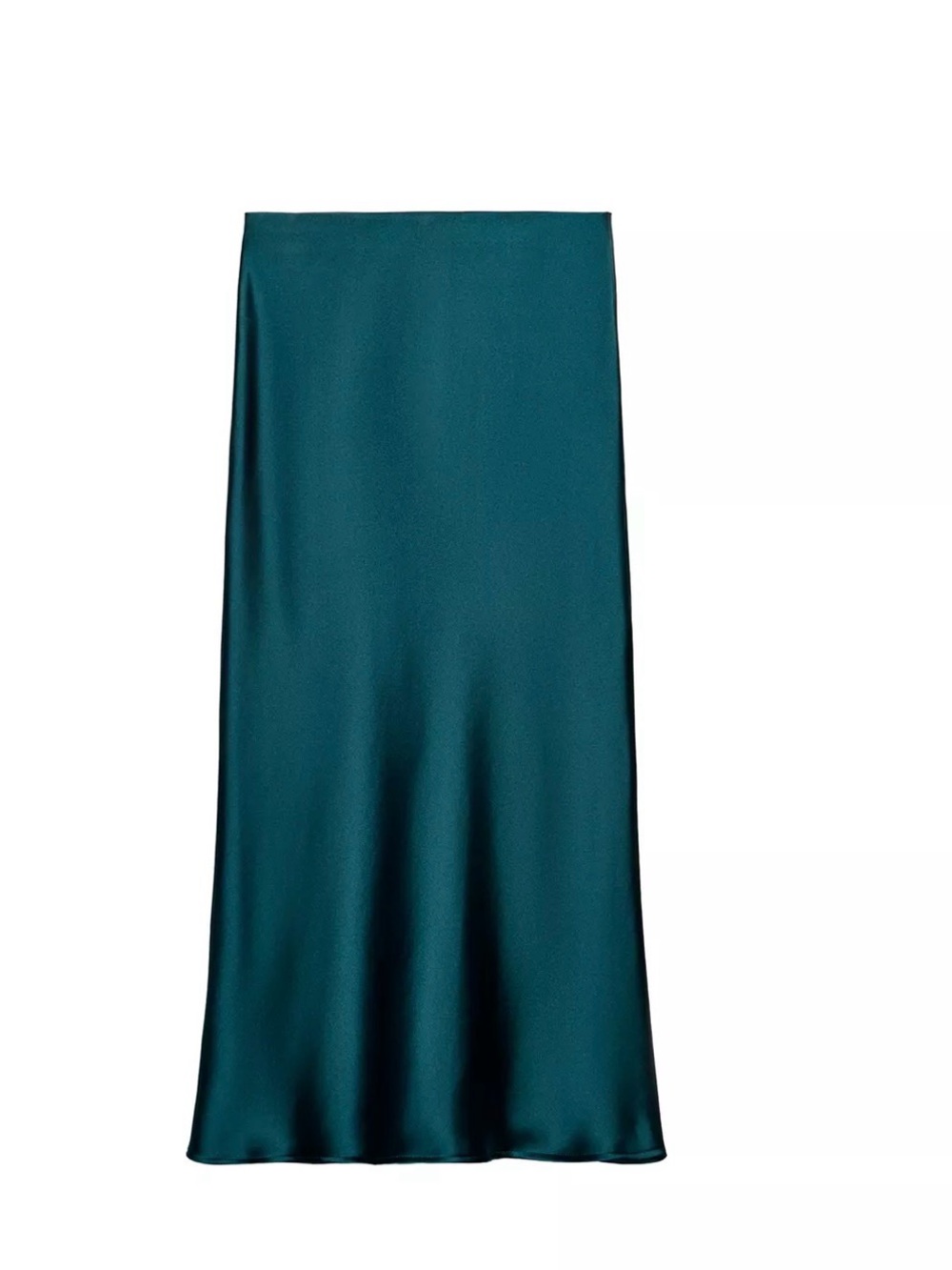 Zara Teal Blue/Green Satin Bias Midi Skirt - Women's